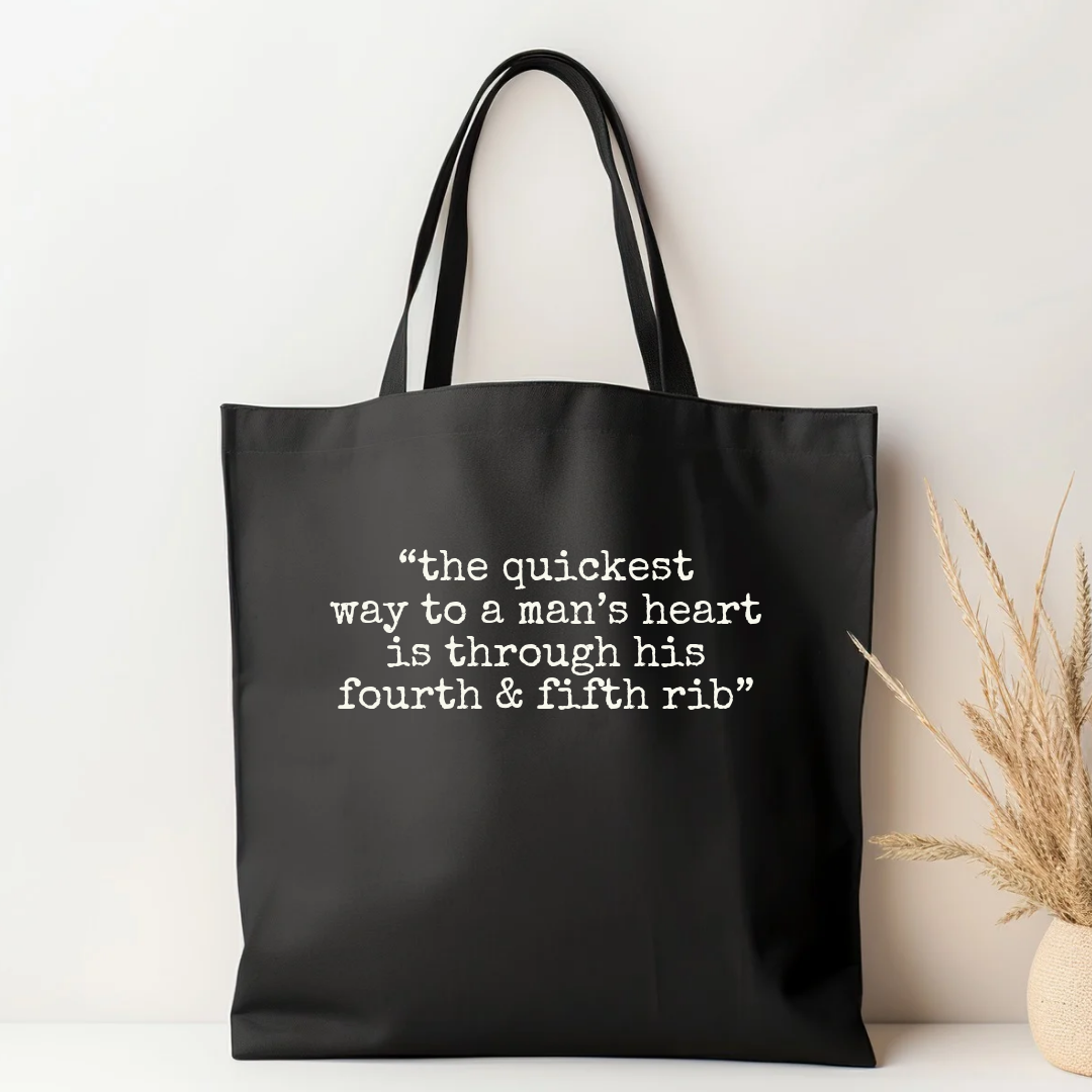 The Quickest Way To A Man's Heart | Black Cotton Canvas Tote - The Pretty Things.ca