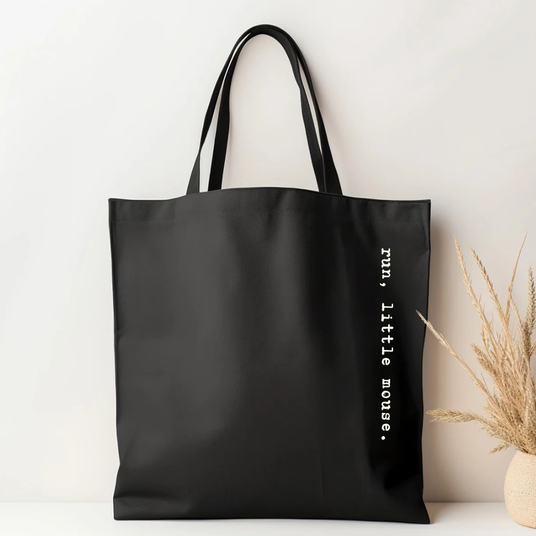 Run Little Mouse | Black Cotton Canvas Tote - The Pretty Things.ca