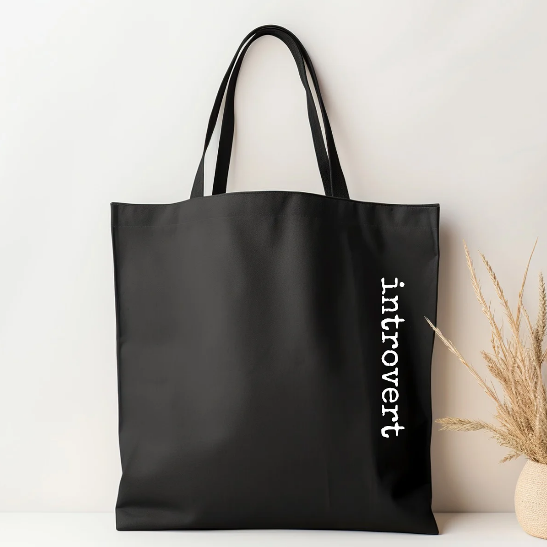 Introvert | Black Cotton Canvas Tote - The Pretty Things.ca