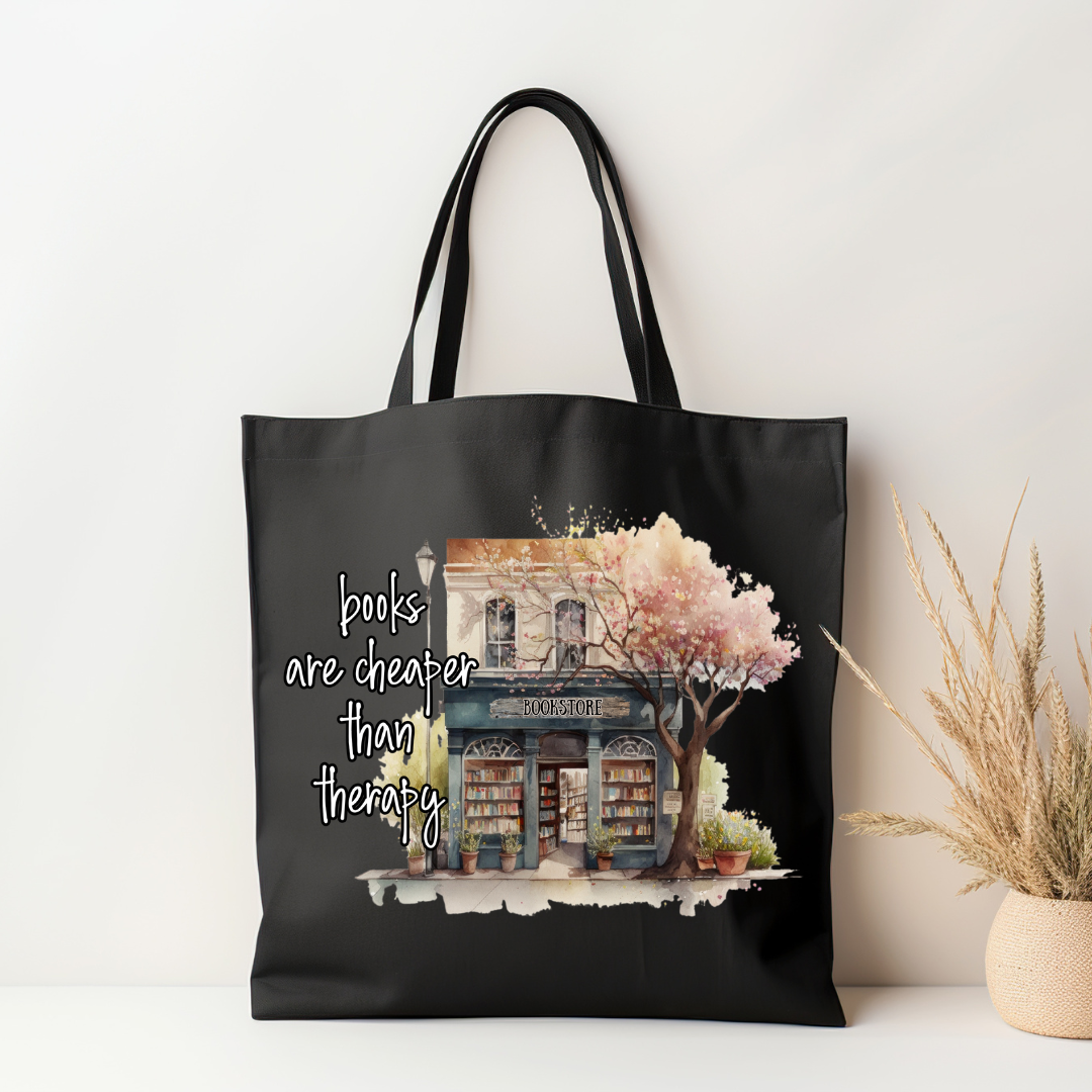 Books Are Cheaper Than Therapy | Black Tote - The Pretty Things.ca